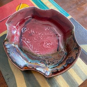 Pottery signed tray 9 1/2x8 1/4 & 1 1/2 in high